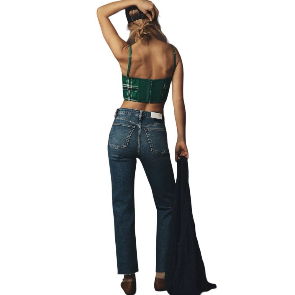 Re/Done 70s High-Rise Stove Pipe Comfort Stretch Raw Hem Denim Jeans Size 26 - Picture 2 of 15
